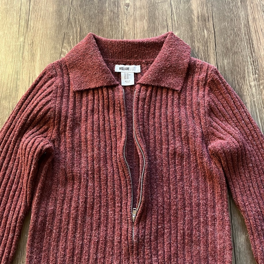 William Rast Collared Zip Up Ribbed Crop Sweater Sz M - Picture 3 of 4